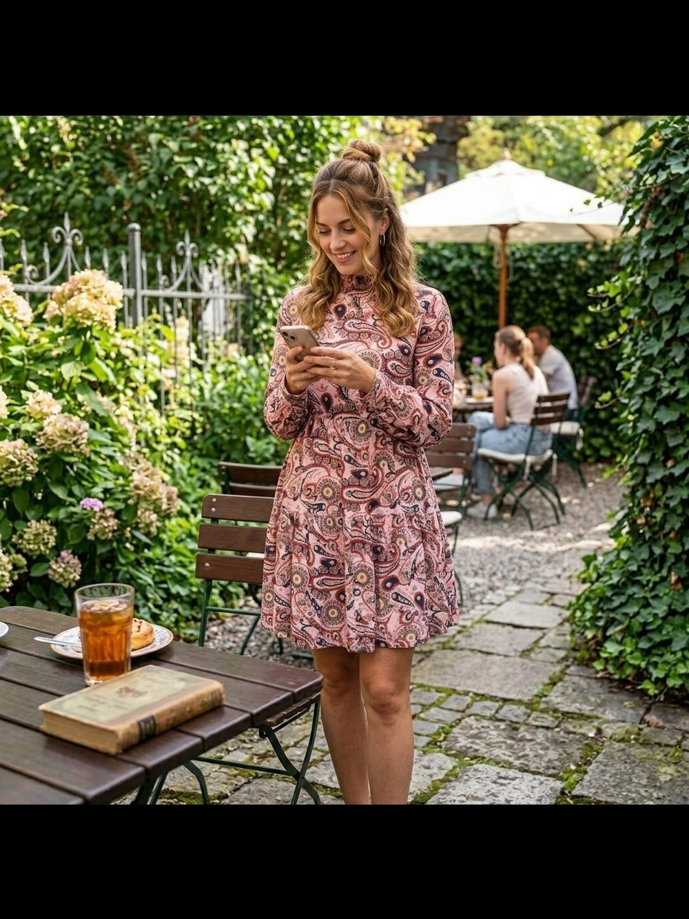 Paisley Print Pink Long-Sleeve Mini Dress